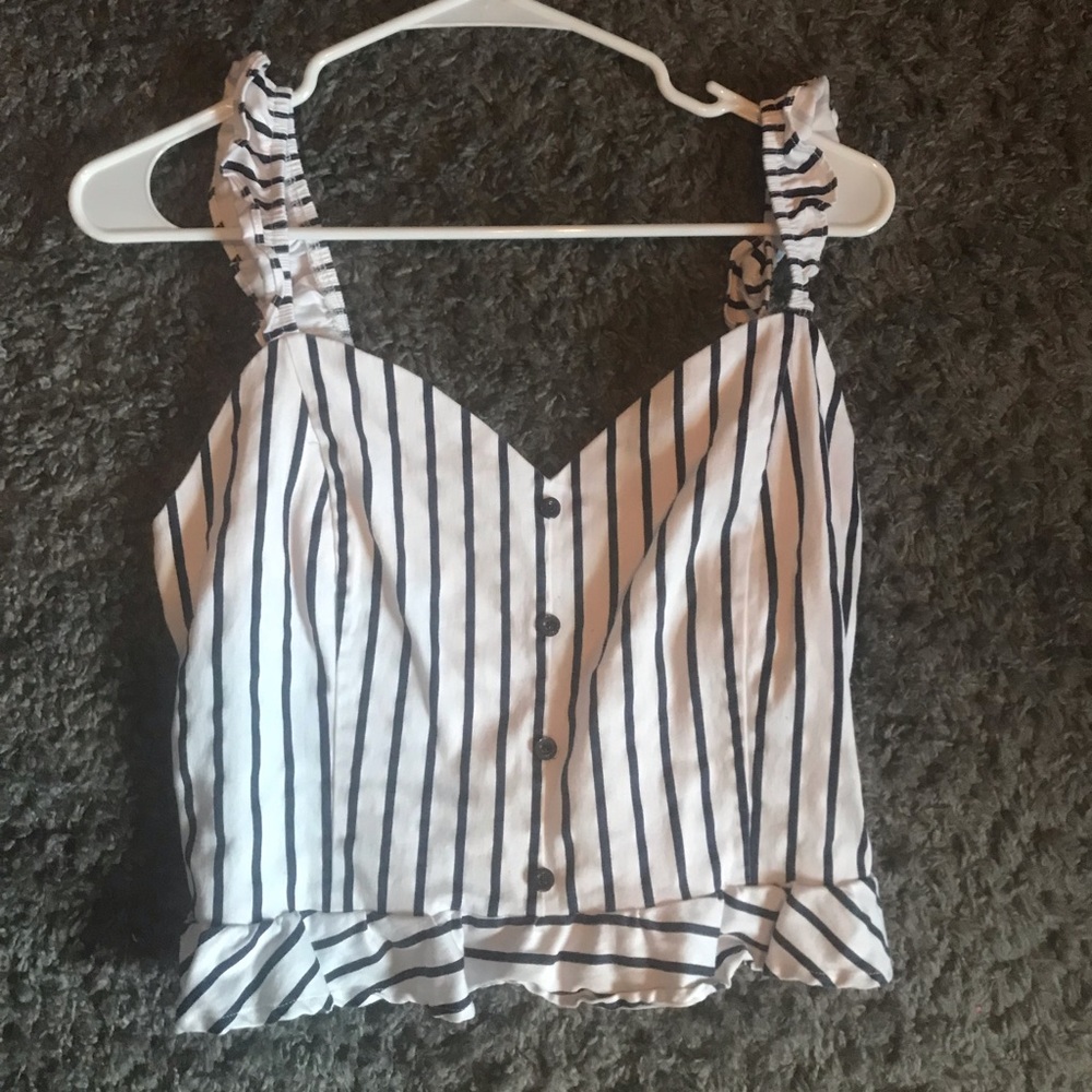 Striped White & Blue Peplum Crop Top Size L